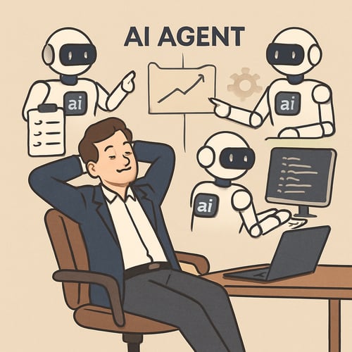 Create an image of a business owner relaxing as AI Agents do all the work for them-1