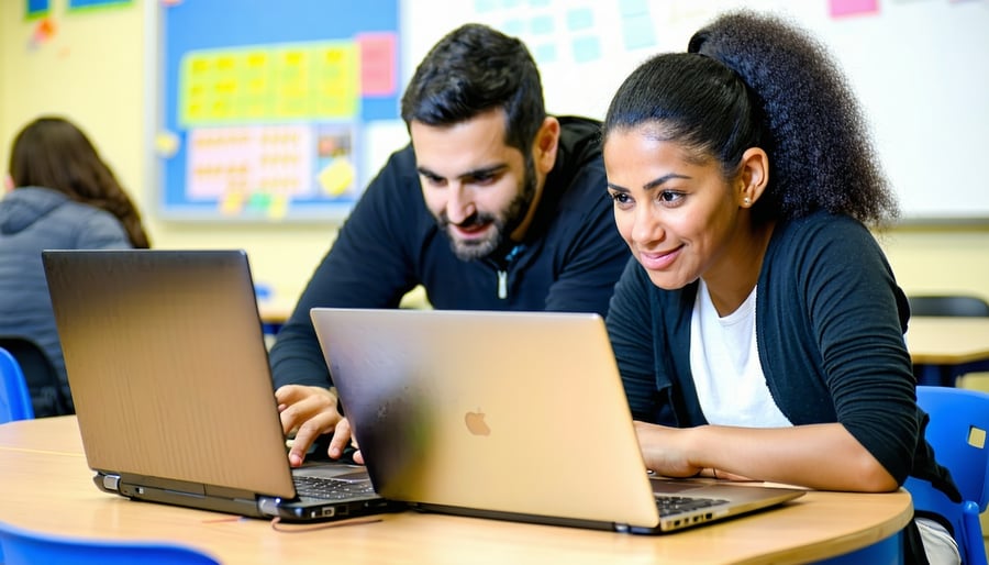 Teachers with students teaching on laptops