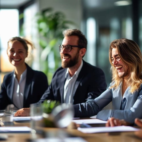 winning business meeting happy people in a boardroom